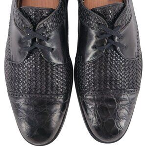 Mezlan Exotic Mens 12M Black Crocodile Woven Leather Cap-toe Derby Dress Shoes